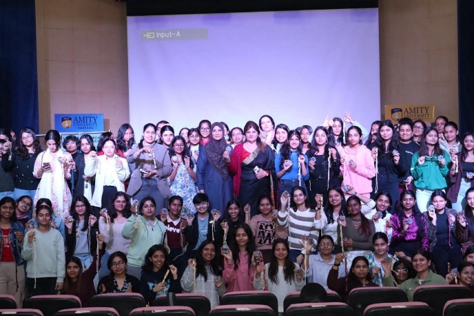Participants displaying their craft work at the Amity University women entrepreneurship workshop